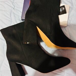Classic Black Suede Block Heel Ankle Boots